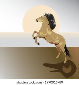 German Gold Racing Champion Horse in beach