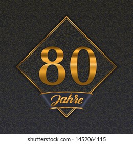 German golden number eighty years (80 years) celebration design. Anniversary golden number with luxury backgrounds for your birthday party