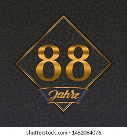 German golden number eighty-eight years (88 years) celebration design. Anniversary golden number with luxury backgrounds for your birthday party