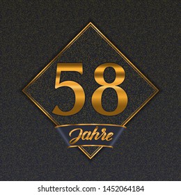 German golden number fifty-eight years (58 years) celebration design. Anniversary golden number with luxury backgrounds for your birthday party