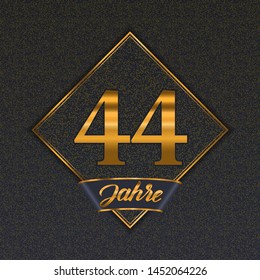 German golden number forty-four years (44 years) celebration design. Anniversary golden number with luxury backgrounds for your birthday party