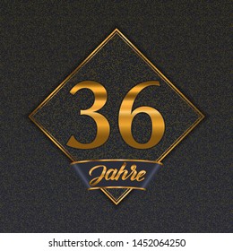 German golden number thirty-six years (36 years) celebration design. Anniversary golden number with luxury backgrounds for your birthday party