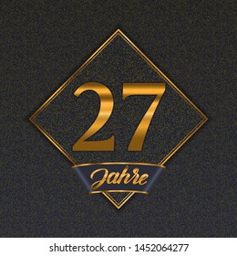 German golden number twenty-seven years (27 years) celebration design. Anniversary golden number with luxury backgrounds for your birthday party