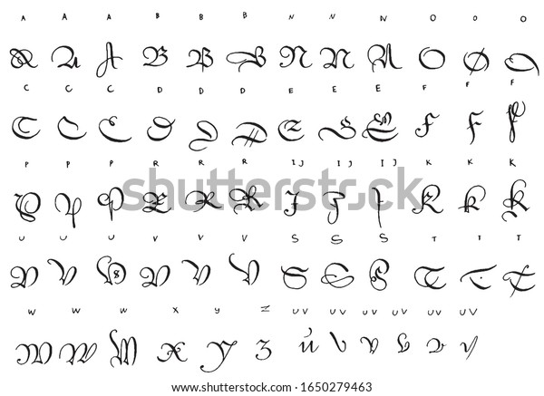 German Gothic Cursive Handwritten Alphabet Capital Stock Vector Royalty Free