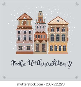 German greeting card template. "Frohe Weihnachten!" written in German, in English means "Merry Christmas!". Christmas holidays vector background.