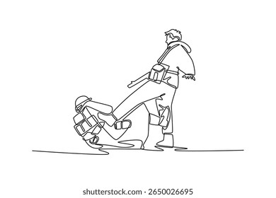 the German gunners during the Second world war to occupy the position.  world war concept. Single line draw design. Vector graphic illustration
