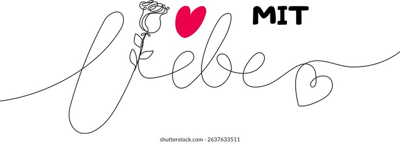 German handwritten text With love in continuous line style. Minimalist emblem or symbol perfect for gifts, invitations, thank you notes, or romantic messages.