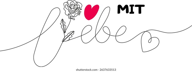 German handwritten text With love in continuous line style. Minimalist emblem or symbol perfect for gifts, invitations, thank you notes, or romantic messages.