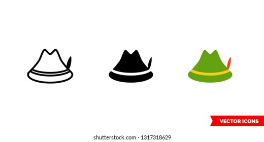 German hat icon of 3 types: color, black and white, outline. Isolated vector sign symbol.