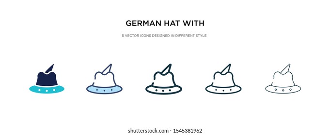 german hat with small feather icon in different style vector illustration. two colored and black german hat with small feather vector icons designed in filled, outline, line and stroke style can be