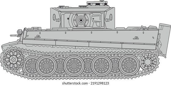 German heavy tank Pz-VI Tiger side view with rotated turret