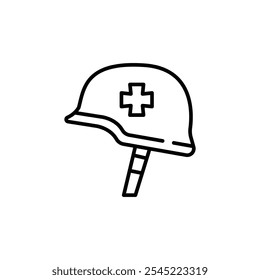 Icono de casco alemán. Ilustración simple de un casco militar con un símbolo de cruz, que representa los servicios médicos en las fuerzas armadas. Adecuado para redes sociales, App y Diseño web. Ilustración vectorial