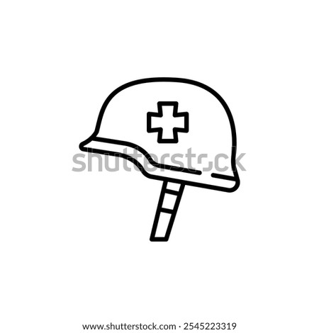 German helmet icon. Simple illustration of a military helmet with a cross symbol, representing medical services in the armed forces. Suitable for social media, app, and web design. Vector illustration