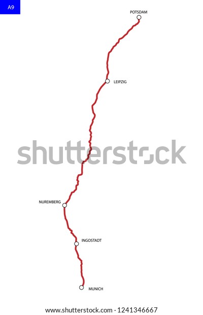German highway route A9. Bundesautobahn 9. Road\
map of Germany