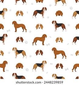 German Hound seamless pattern. Different coat colors set.  Vector illustration