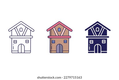 German house line and solid vector icons
