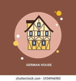 German house on brown background flat concept design