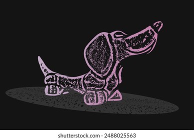 Caza alemana - Dachshund.
Un dachshund largo con un hocico largo, de color rosa, en un área iluminada.