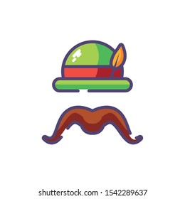 German hunting hat with feather and moustache vector illustration design