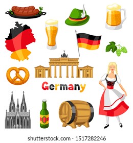 German icons set. Germany national traditional symbols and objects.