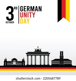 German Independence Day with three landmarks, perfect for office, banner, landing page, background, brochure, social media wallpaper and more