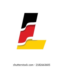 Logo de las iniciales alemanas L con líneas onduladas y colores de la bandera nacional alemana