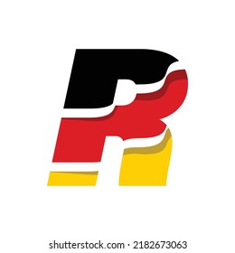 Logo de las iniciales alemanas R con líneas onduladas y colores de la bandera nacional alemana