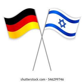 German and Israeli crossed flags. Germany combined with Israel isolated on white. Language learning, international business or travel concept.