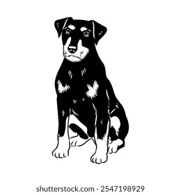 German Jagdterrier dog, vector sketch . Hand drawn ink realistic sketching isolated on white.