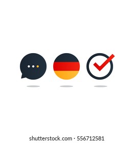 German language class concept icon set and flag logo, language exchange program, forum and international communication sign. Flat design vector illustration