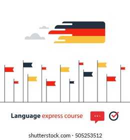 German language courses advertising concept. Fluent speaking foreign language. Advertising concept lingual classes. Flat design vector illustration