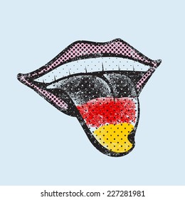 German language, German language mouth, German flag tongue. German language concept. German tongue. 