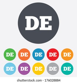 German language sign icon. DE Deutschland translation symbol. Round colourful 11 buttons. Vector