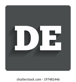 German language sign icon. DE Deutschland translation symbol. Gray flat button with shadow. Modern UI website navigation. Vector