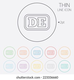 German language sign icon. DE Deutschland translation symbol with frame. Thin line circle web icons with outline. Vector