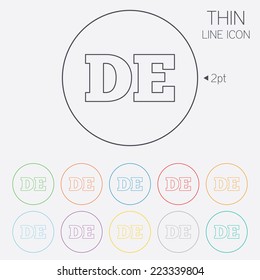 German language sign icon. DE Deutschland translation symbol. Thin line circle web icons with outline. Vector