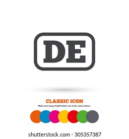 German language sign icon. DE Deutschland translation symbol with frame. Classic flat icon. Colored circles. Vector