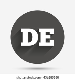 German language sign icon. DE Deutschland translation symbol. Circle flat button with shadow. Vector