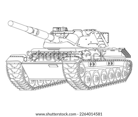 German Leopard I main battle tank Coloring Page. Military vehicle. Vector illustration isolated on white background.