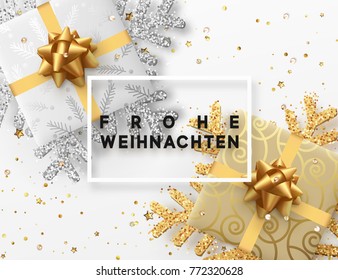 German lettering Frohe Weihnachten. Christmas background Vector Illustration.