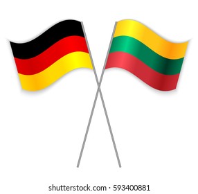 German and Lithuanian crossed flags. Germany combined with Lithuania isolated on white. Language learning, international business or travel concept.
