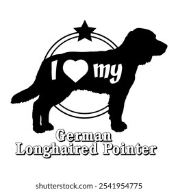 Deutsch Langhaariger Zeigefinger silhouette, ich liebe meinen hund, hund, hunderassen, logo, vektor, silhouette, tier, illustration, symbol, zeichen, schwarz, tier,