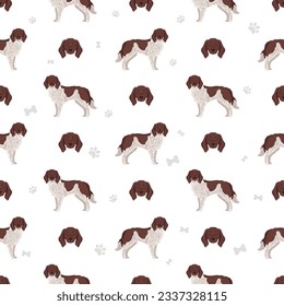 German longhaired pointer seamless pattern. Different poses, coat colors set.  Vector illustration