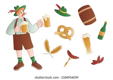 German man with beer and Oktoberfest clip art on white backgroun