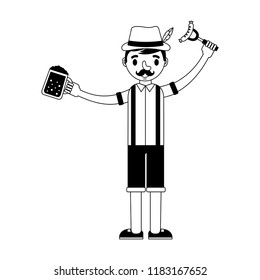 german man with beer and sausage