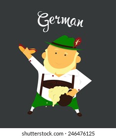 German man or character, cartoon, citizen of Germany in national clothing