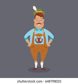 German man staying in Bavarian costume. Funny cartoon character. Vector art. 