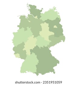 German map administration region in outline green color. Map of Germany 