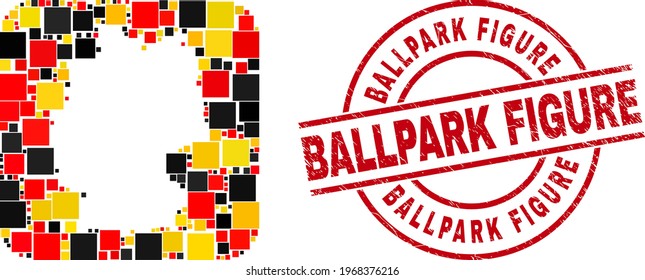 German map collage in Germany flag official colors - red, yellow, black, and grunge Ballpark Figure red round stamp seal. Ballpark Figure stamp uses vector lines and arcs.