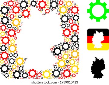 German Map Hole Collage of Gear Icons in German Flag Colors